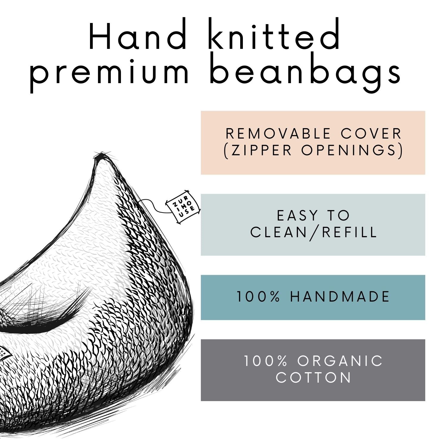 Knitted Bean Bag Kids- Black