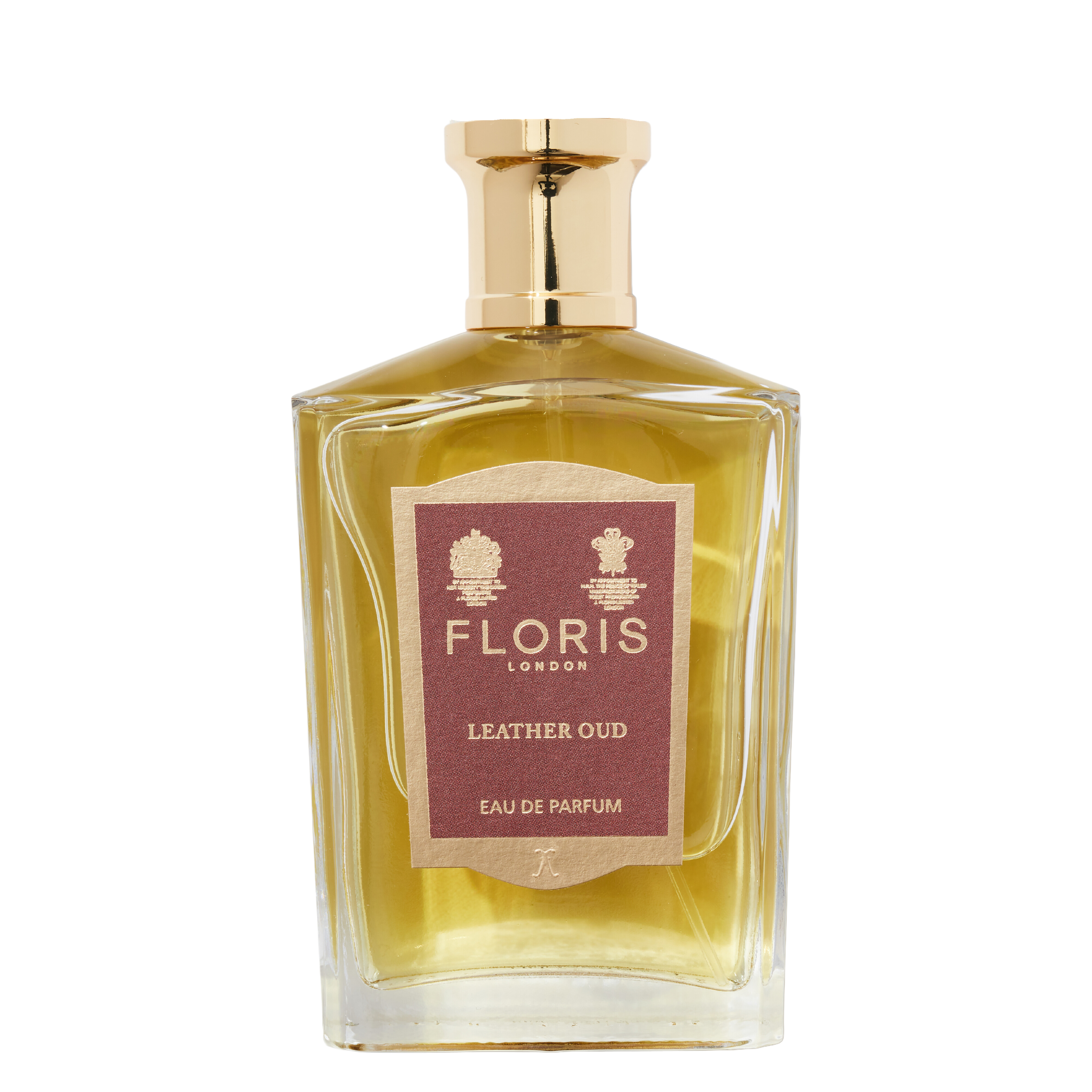 Floris London Leather Oud eau de parfum bottle on a white background