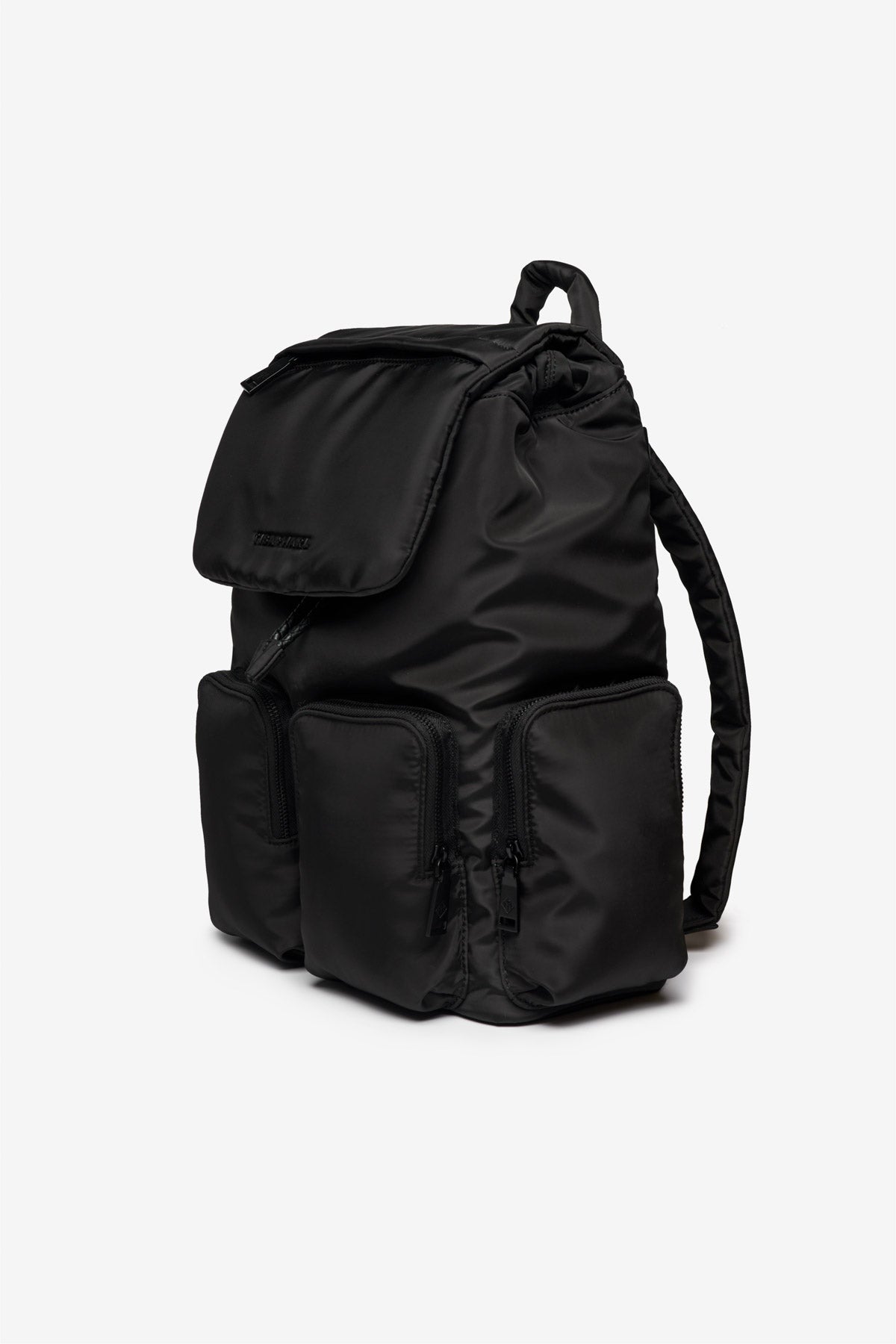 Black backpack on a white background