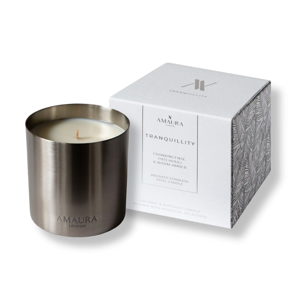 Amaura London candle and packaging on a white background