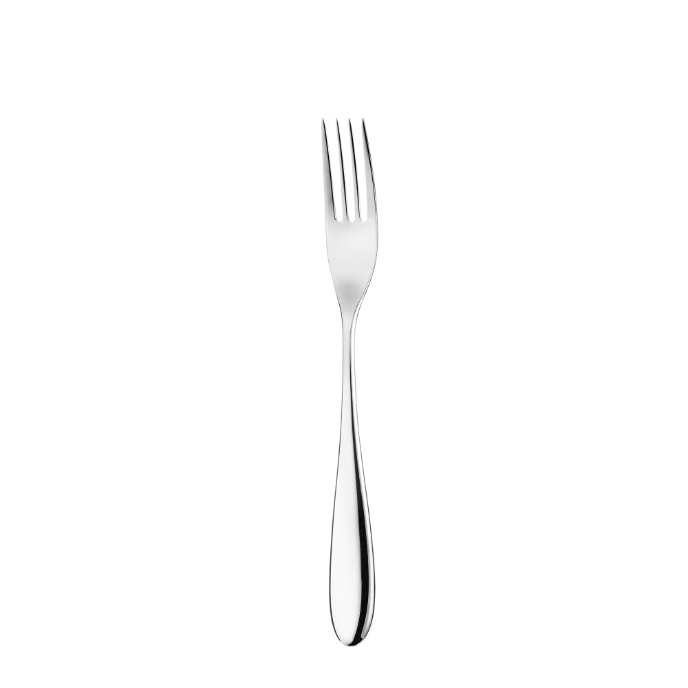 Stainless steel fork on a white background