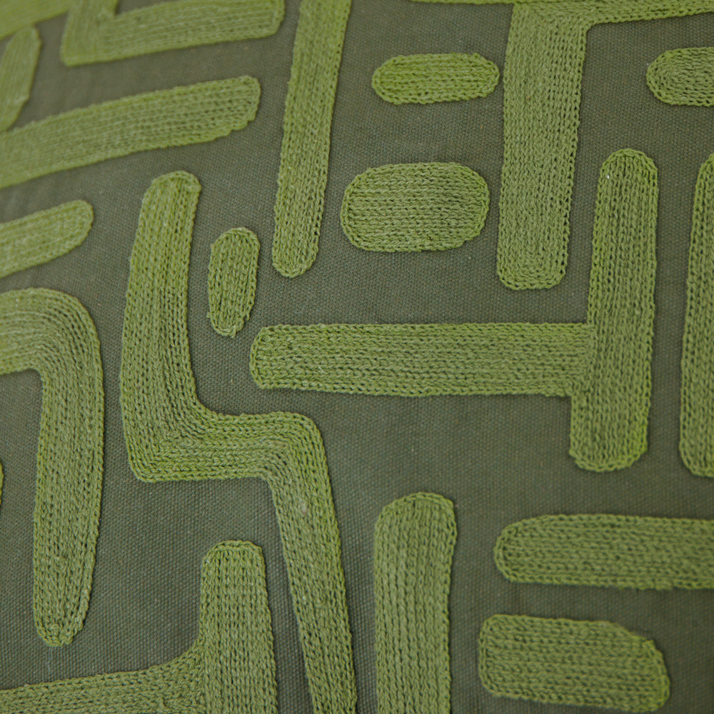 Brooke Embroidered Cotton Cushion Ivy Green