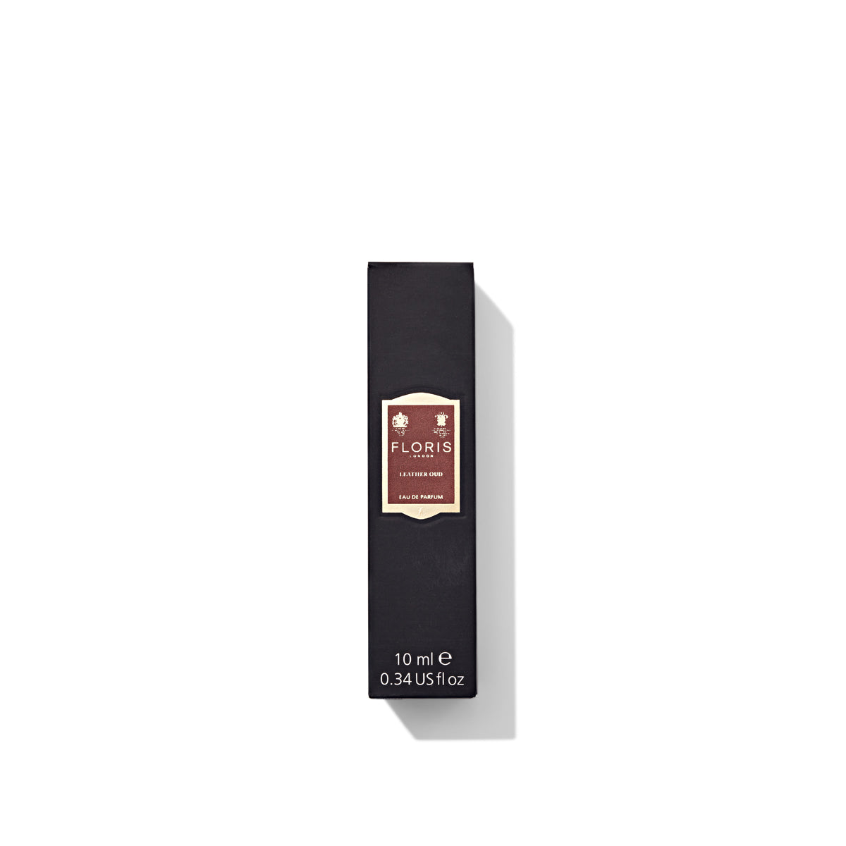 Black perfume bottle packaging with 'Floris' branding on a white background
