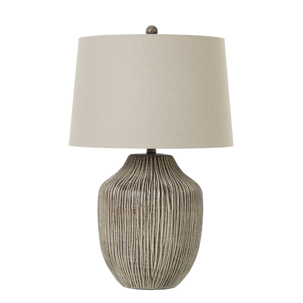 Finchley Carved Textured Table Lamp with Linen Shade