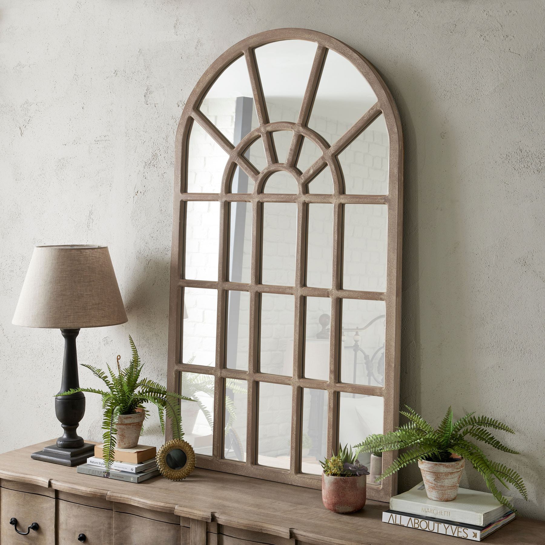 French Chic Arched Paned Wall Mirror