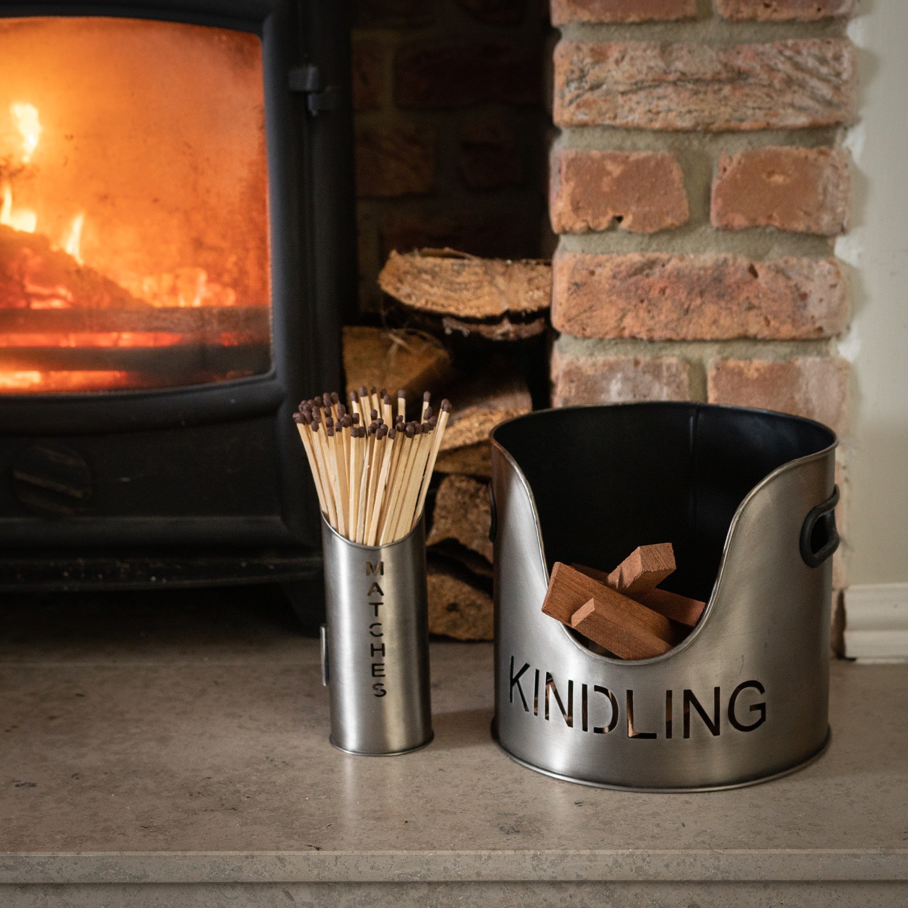 Log, Kindling and Matchstick holder set