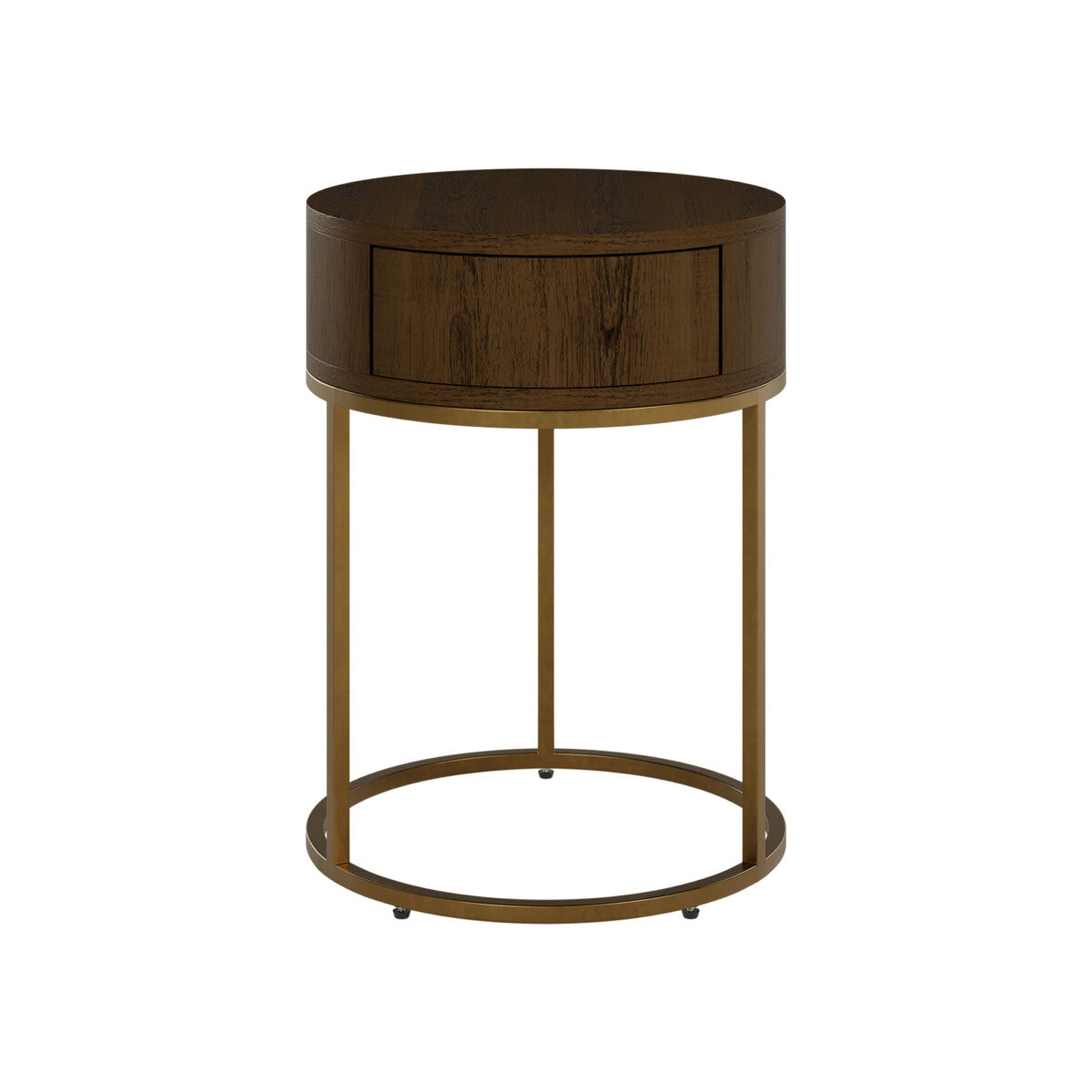 One Drawer Brown Round Wooden Bedside Table