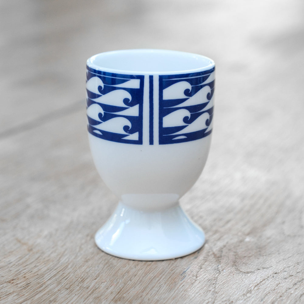 Nautical Waves Egg cup with blue waves and white egg cup fine bone china.