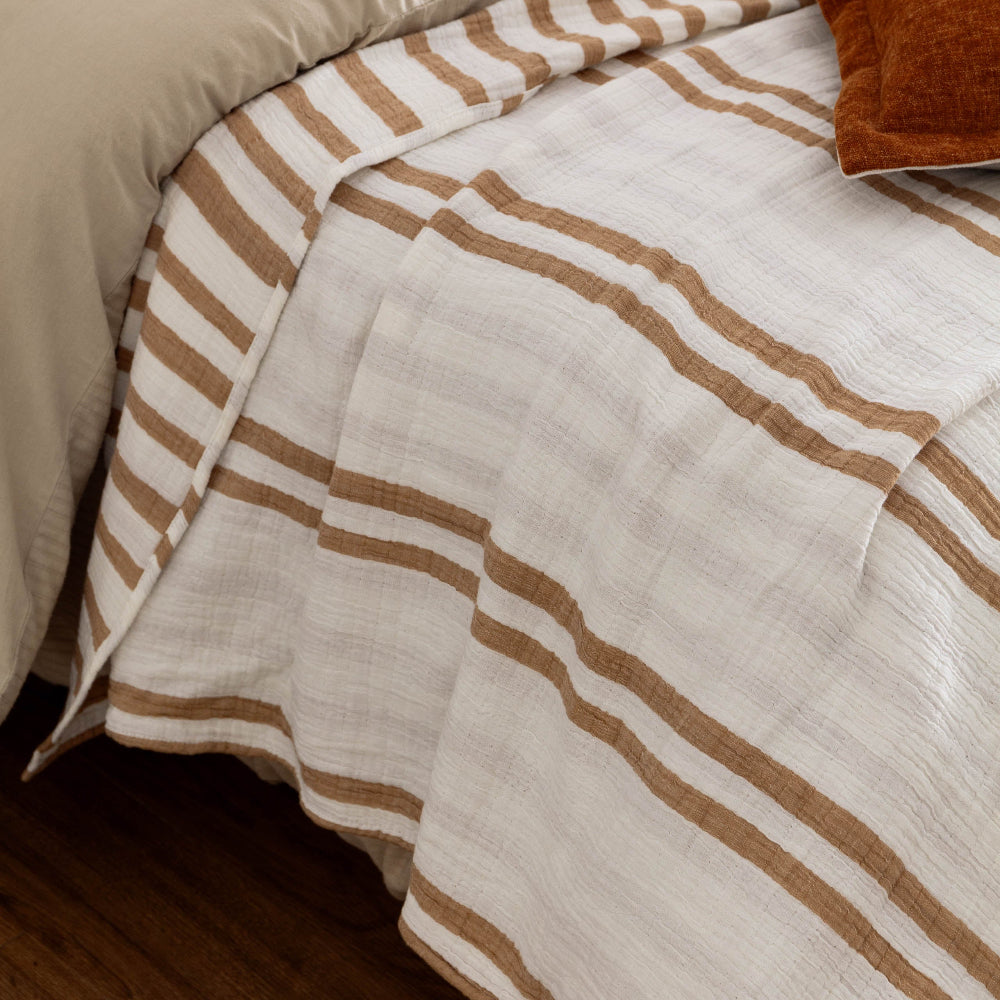 Woven Stripe 100% Cotton Bedspread Cinnamon