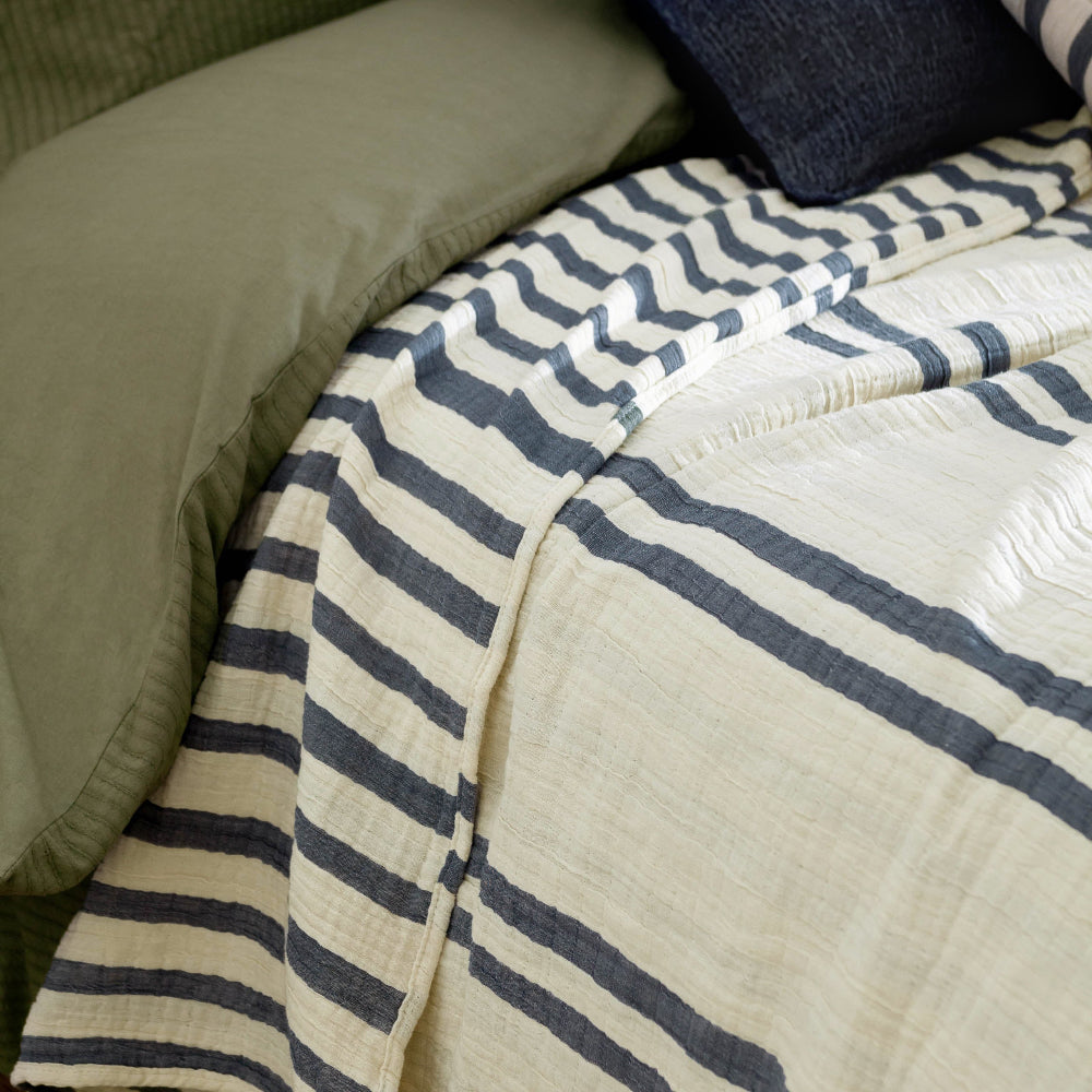 Woven Stripe 100% Cotton Bedspread Dusk Blue