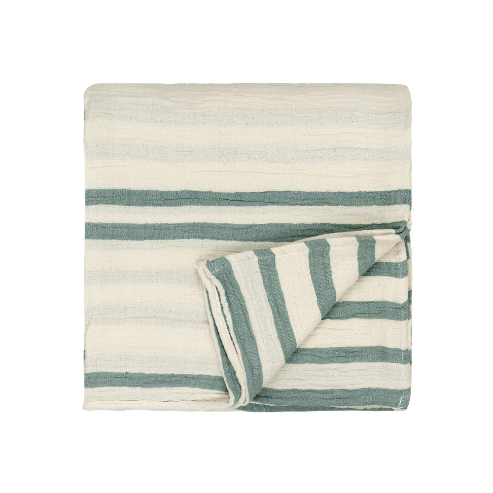 Woven Stripe 100% Cotton Bedspread Eucalyptus