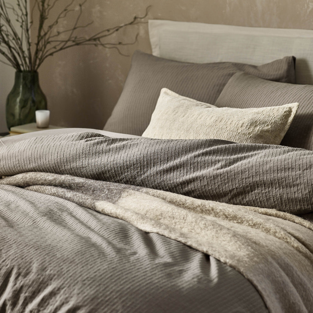 Malton Stripe 100% Cotton Duvet Cover Set Mole - Single