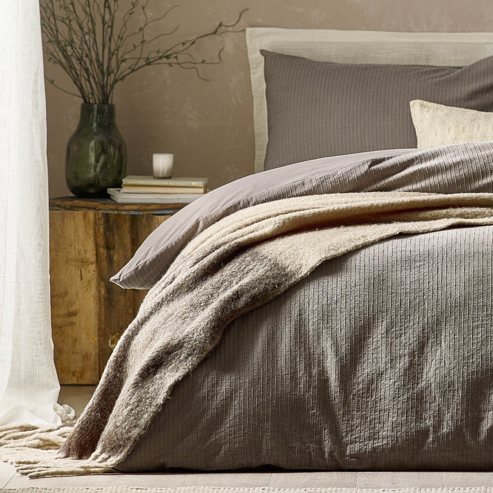 Malton Stripe 100% Cotton Duvet Cover Set Mole- Double