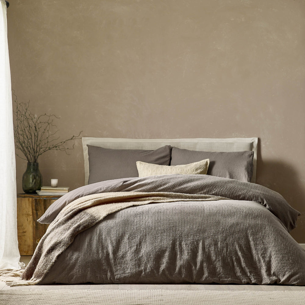 Malton Stripe 100% Cotton Duvet Cover Set Mole- Double