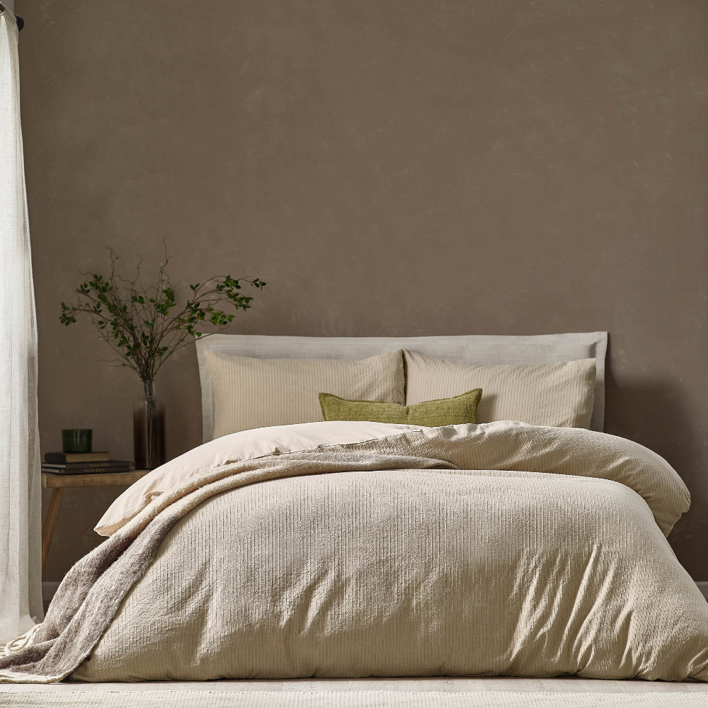 Malton Stripe 100% Cotton Duvet Cover Set Linen - Single