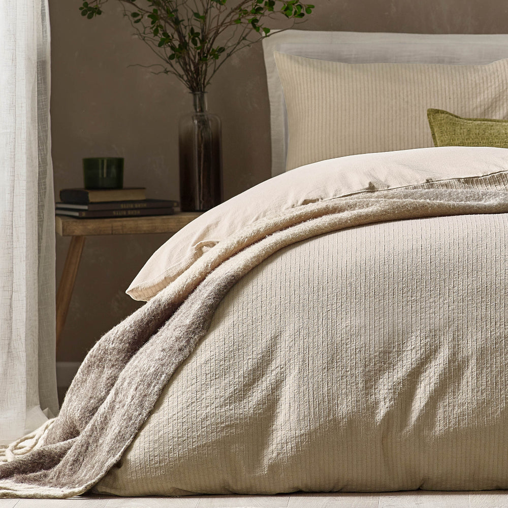 Malton Stripe 100% Cotton Duvet Cover Set Linen - Single