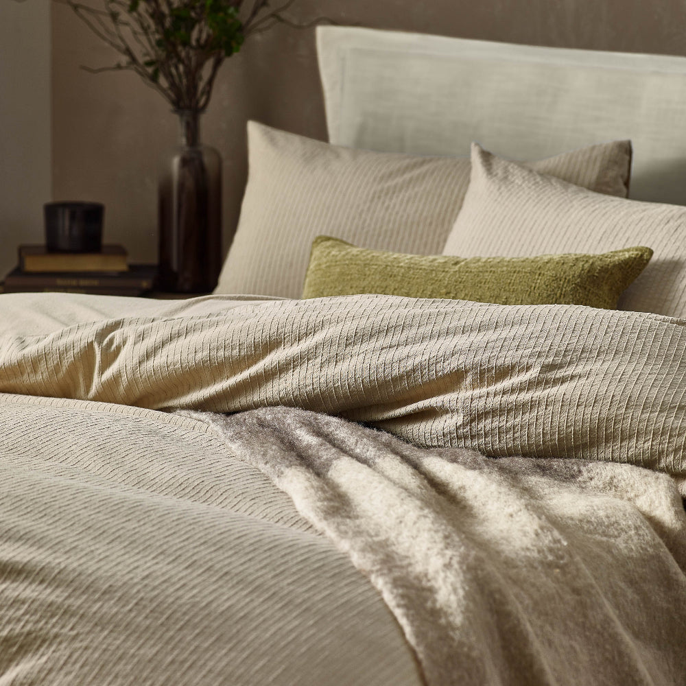 Malton Stripe 100% Cotton Duvet Cover Set Linen- Double