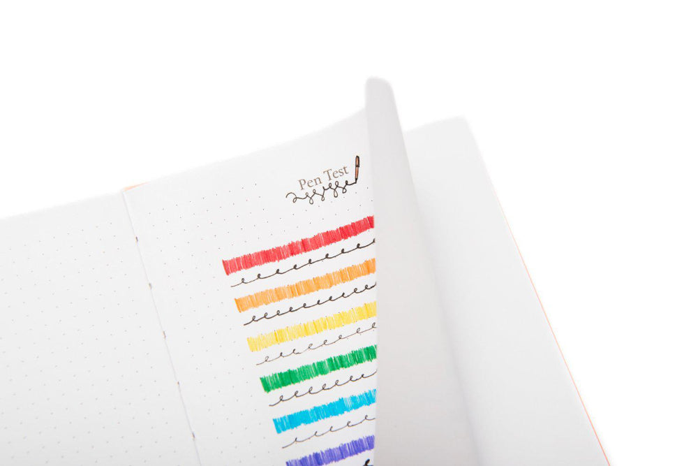 Yop and Tom Pen Test page within A5 journal notebook