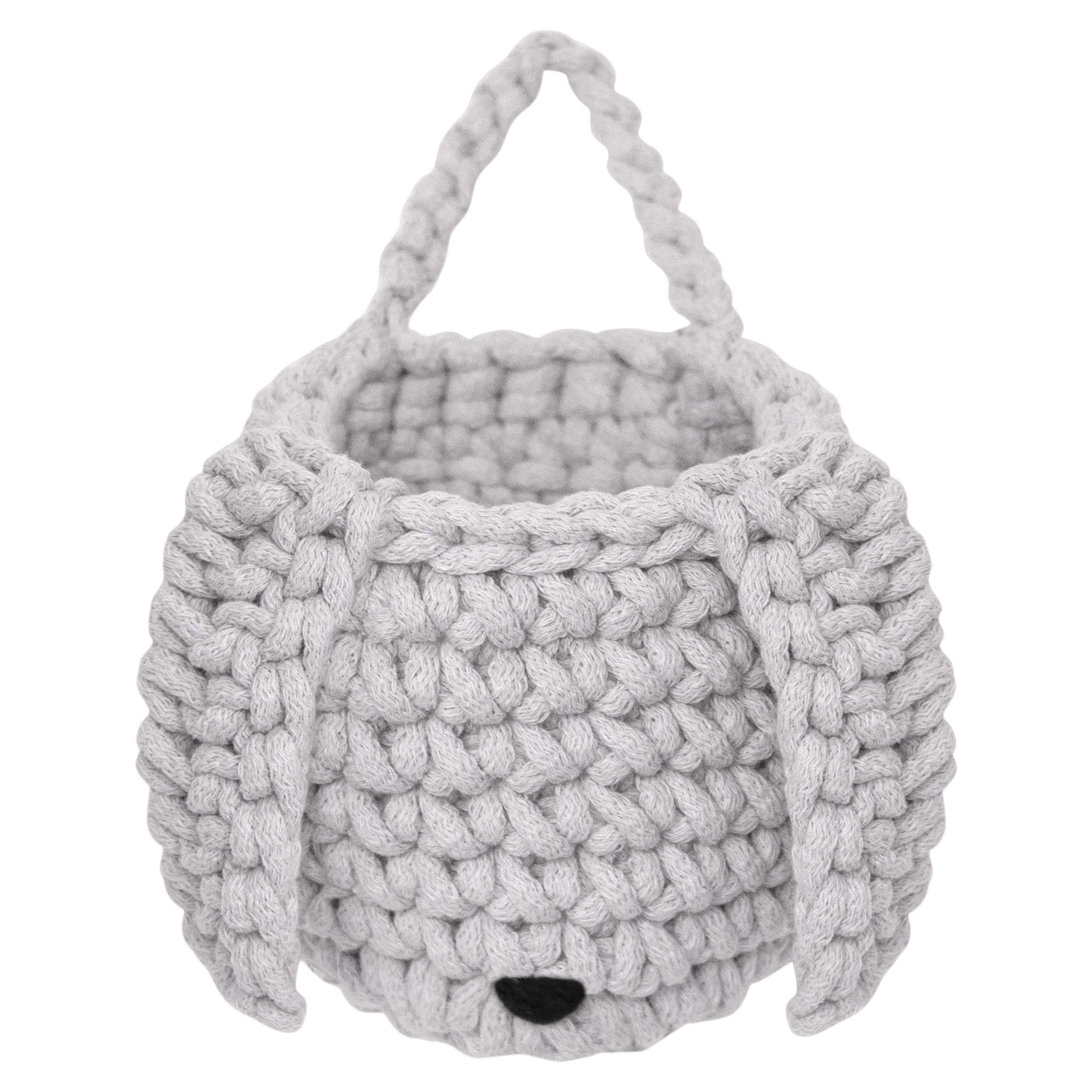 Crochet Bunny Basket - Light Grey