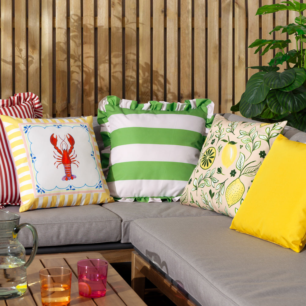 Palm Royale Stripe Ruffle Printed Outdoor Cushion Green