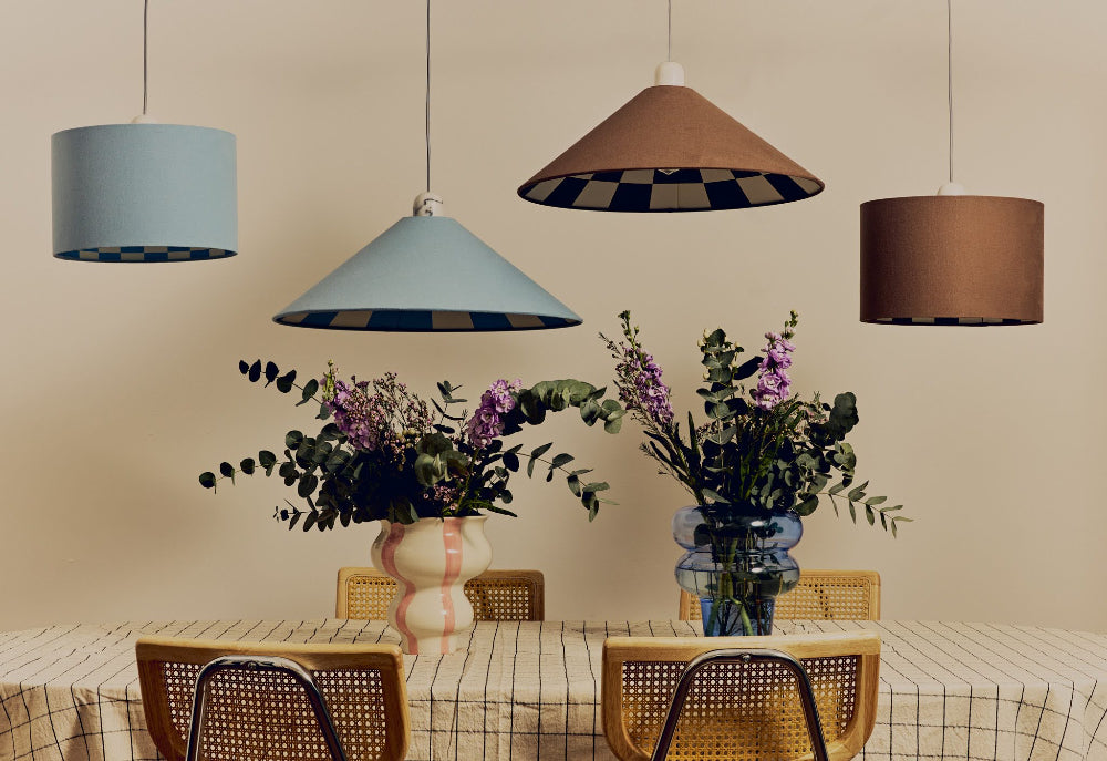 Damson Blue Checkered Drum Shade