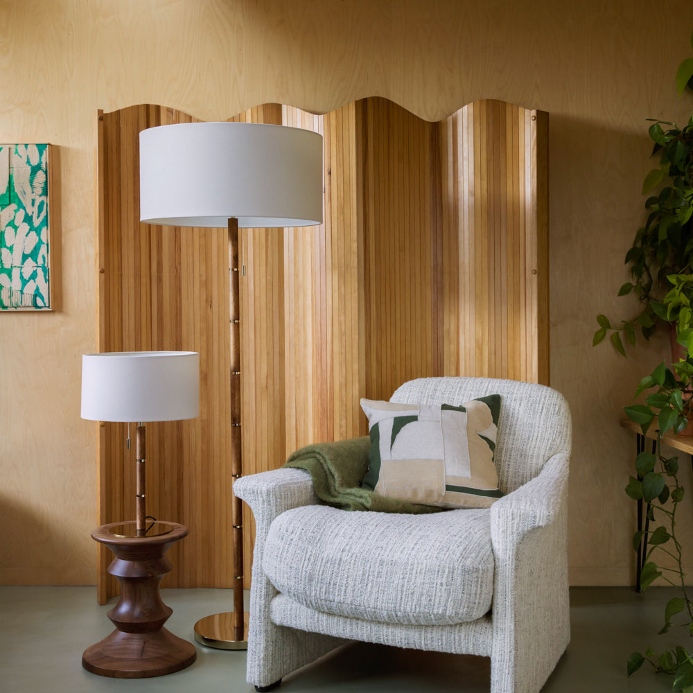 Wood & Brass Disk Floor Lamp