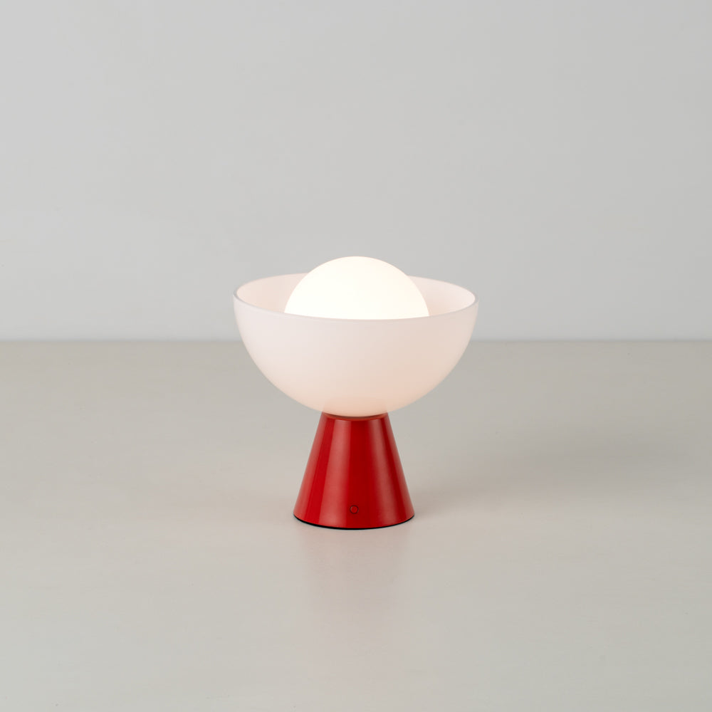 Glass Bowl Rechargeable Table Lamp - Jam Red