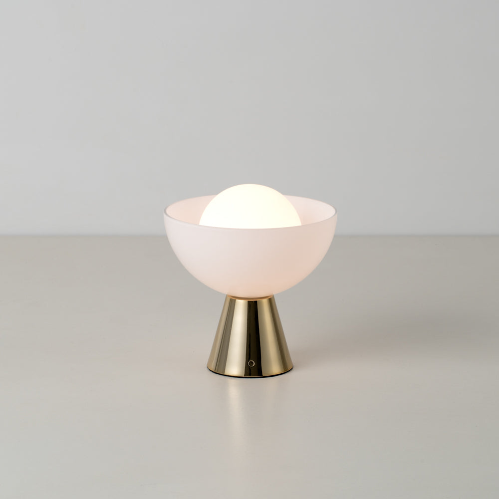 Glass Bowl Rechargeable Table Lamp - Brass