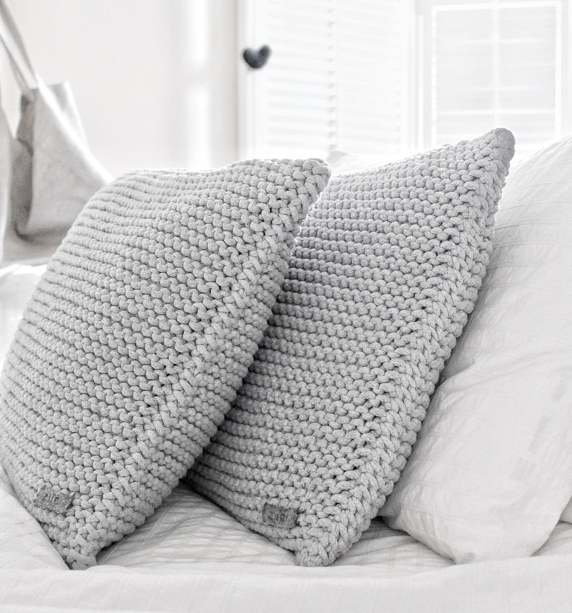 Knitted Cushion - Light Grey