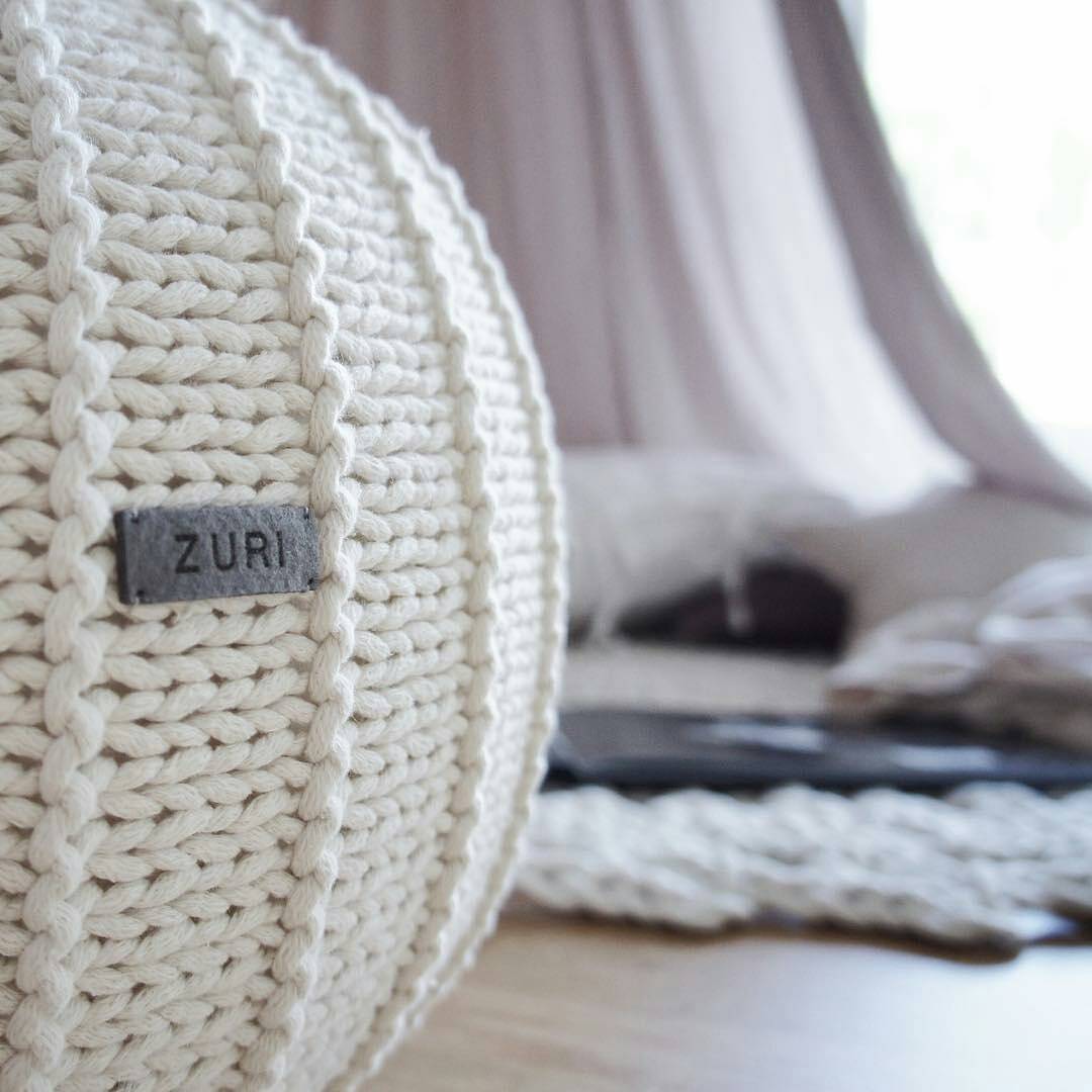 Knitted Pouffe, Medium - Ivory