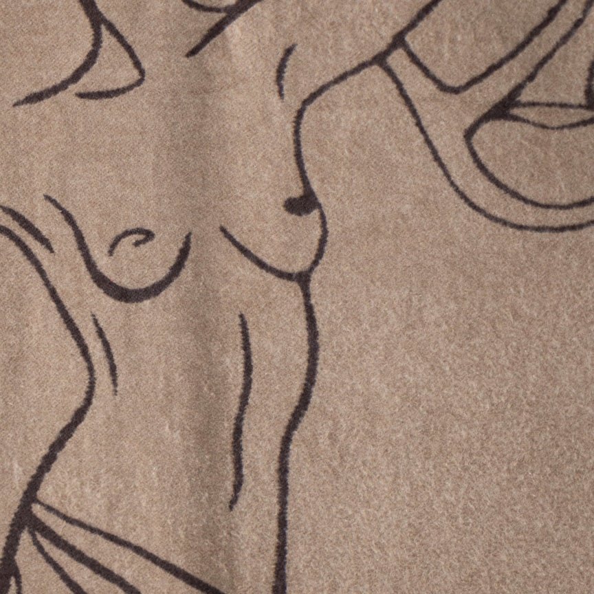 Abstract line drawing of a person on a textured brown background