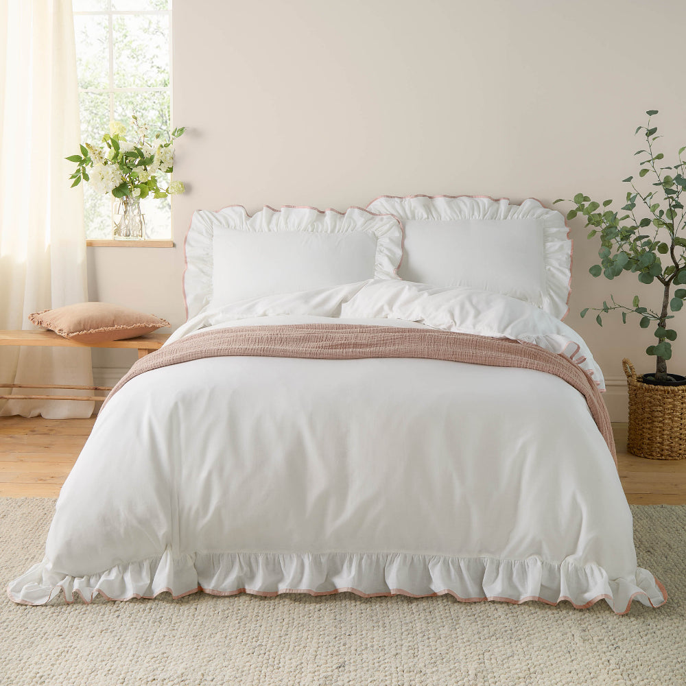 Blousey Cotton Ruffle Duvet Cover Set Pink- Double