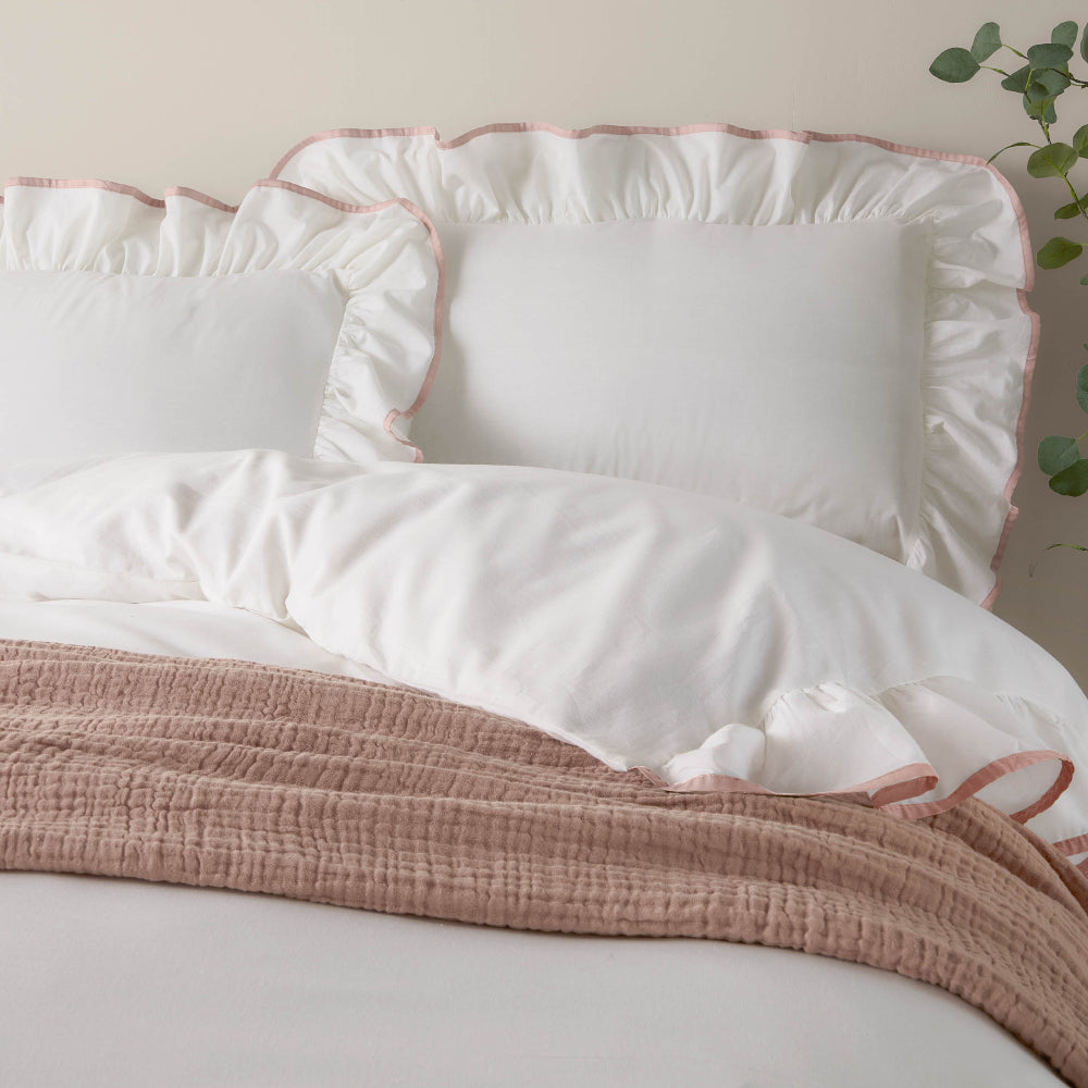 Blousey Cotton Ruffle Duvet Cover Set Pink- Single