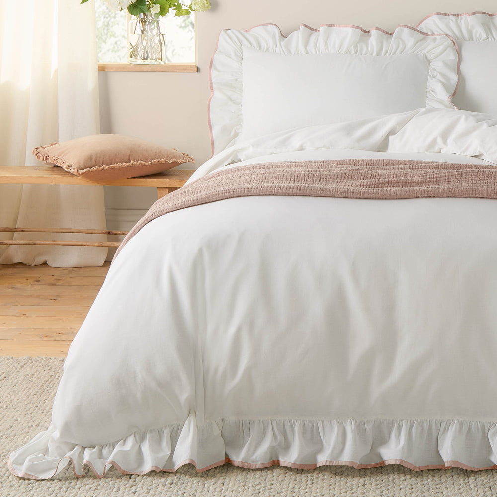 Blousey Cotton Ruffle Duvet Cover Set Pink- Single