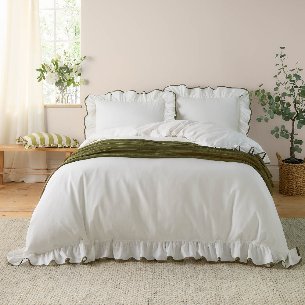 Blousey Cotton Ruffle Duvet Cover Set Olive - Double