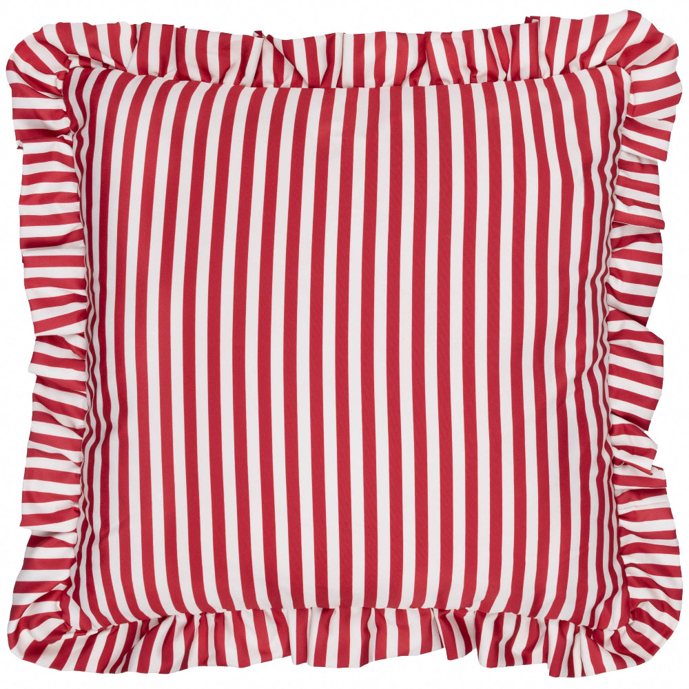 Millie Ruffle Striped Outdoor Cushion Candy Red