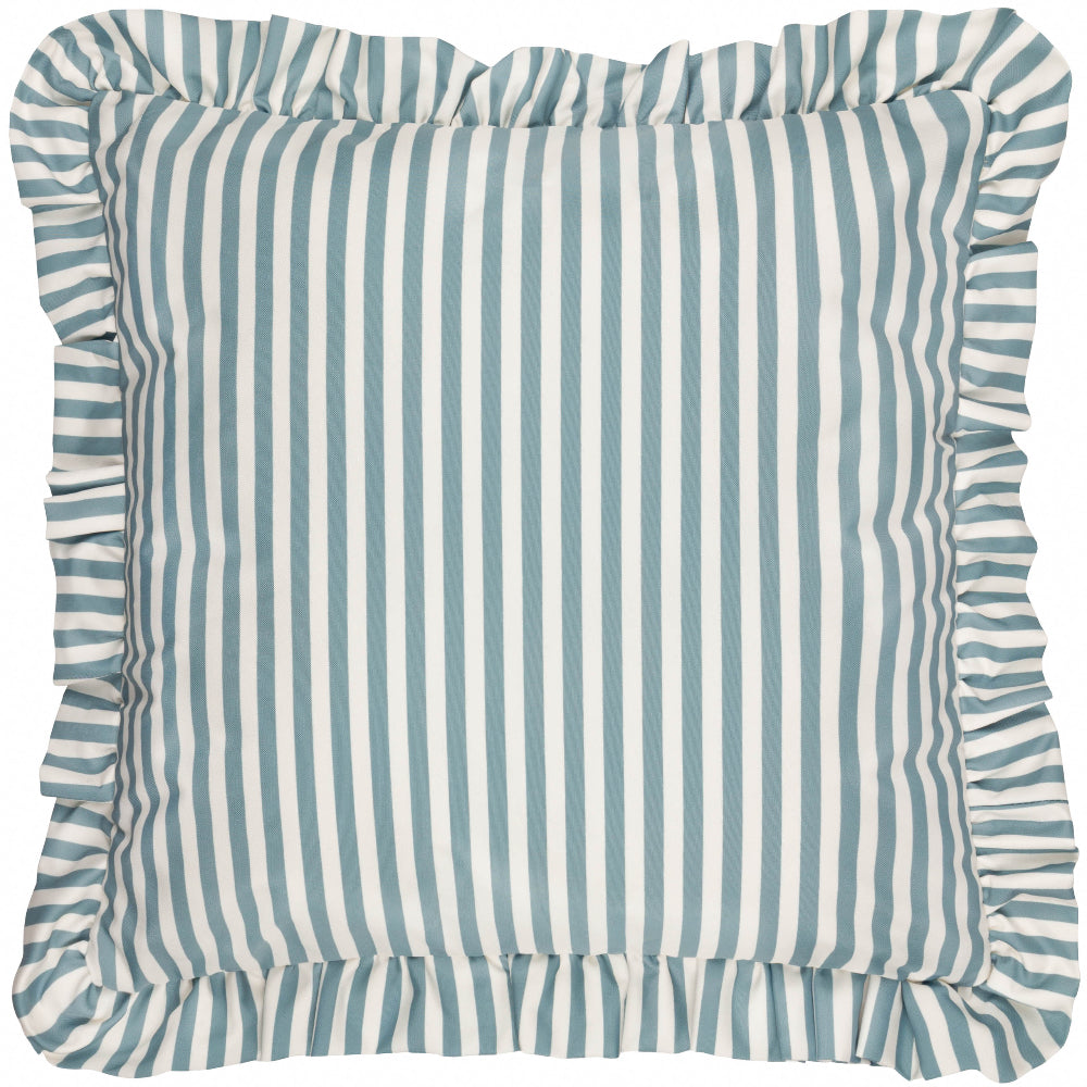 Millie Ruffle Striped Outdoor Cushion Duck Egg Blue