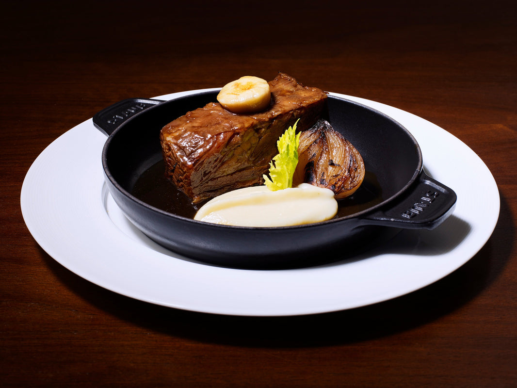 Beef Short Rib with Stout-Braised Onions and Creamed Celeriac