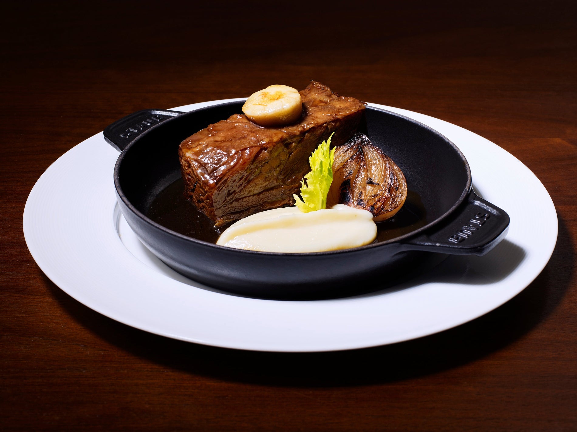 Beef Short Rib with Stout-Braised Onions and Creamed Celeriac