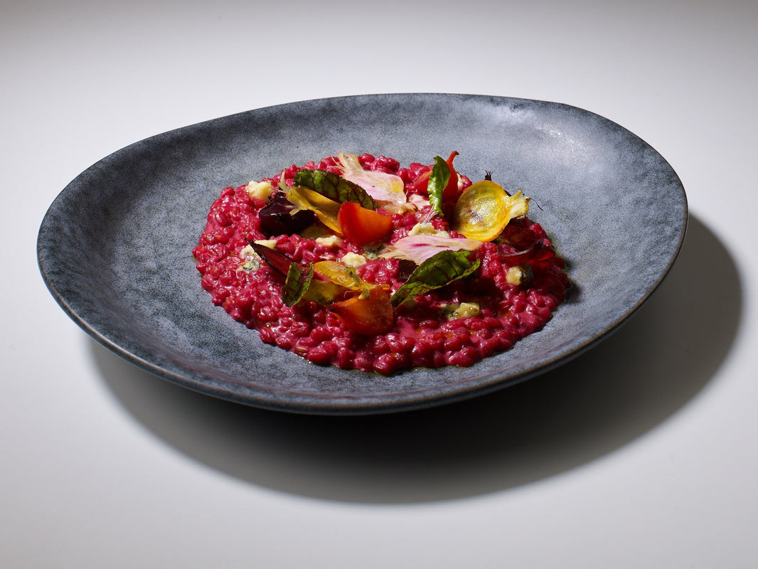 Beetroot Spelt Risotto with Oxford Blue Cheese