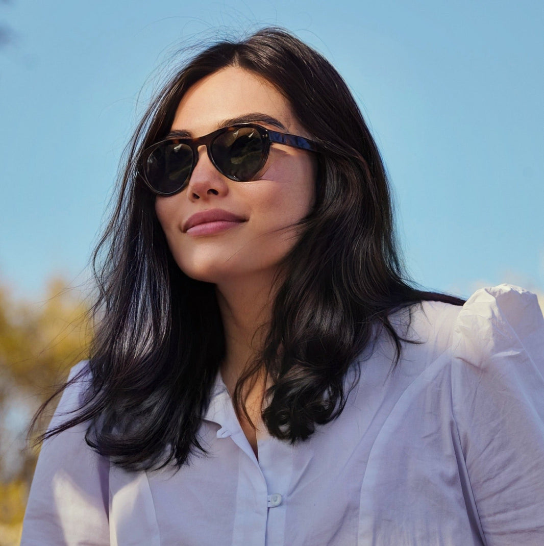 Greenwich Social Club Founder Sophia wearing her sustainable glasses