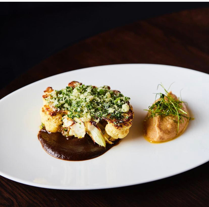 Roasted Smoked Paprika Cauliflower Steak with Mature Cheddar and Herb Topping