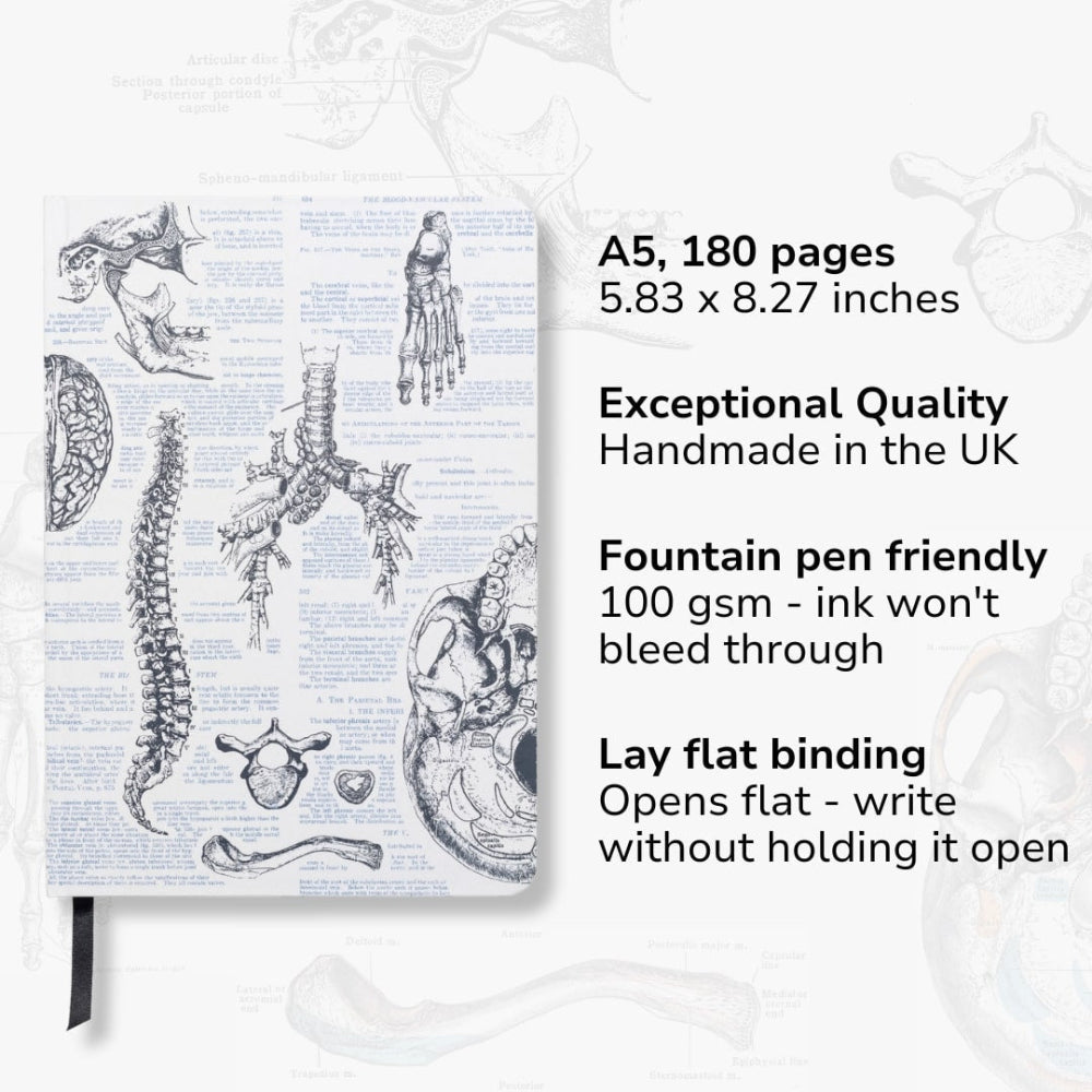 A5 Anatomy Notebook with anatomical illustrations on a white background showcasing product features