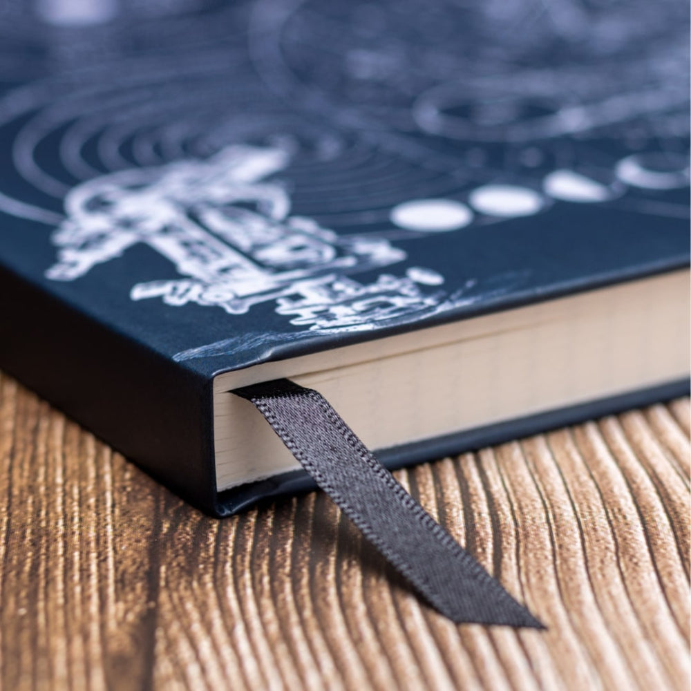 A5 Astronomy NoteBook closeup of Bookmark ribbon and spine.
