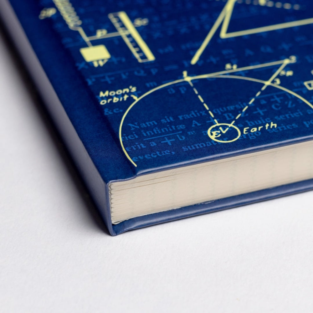 A5 Classical Physics Blue notebook with celestial diagram on a white background