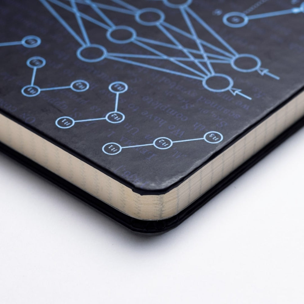 A5 Computer Science Notebook with network diagram design on a white background