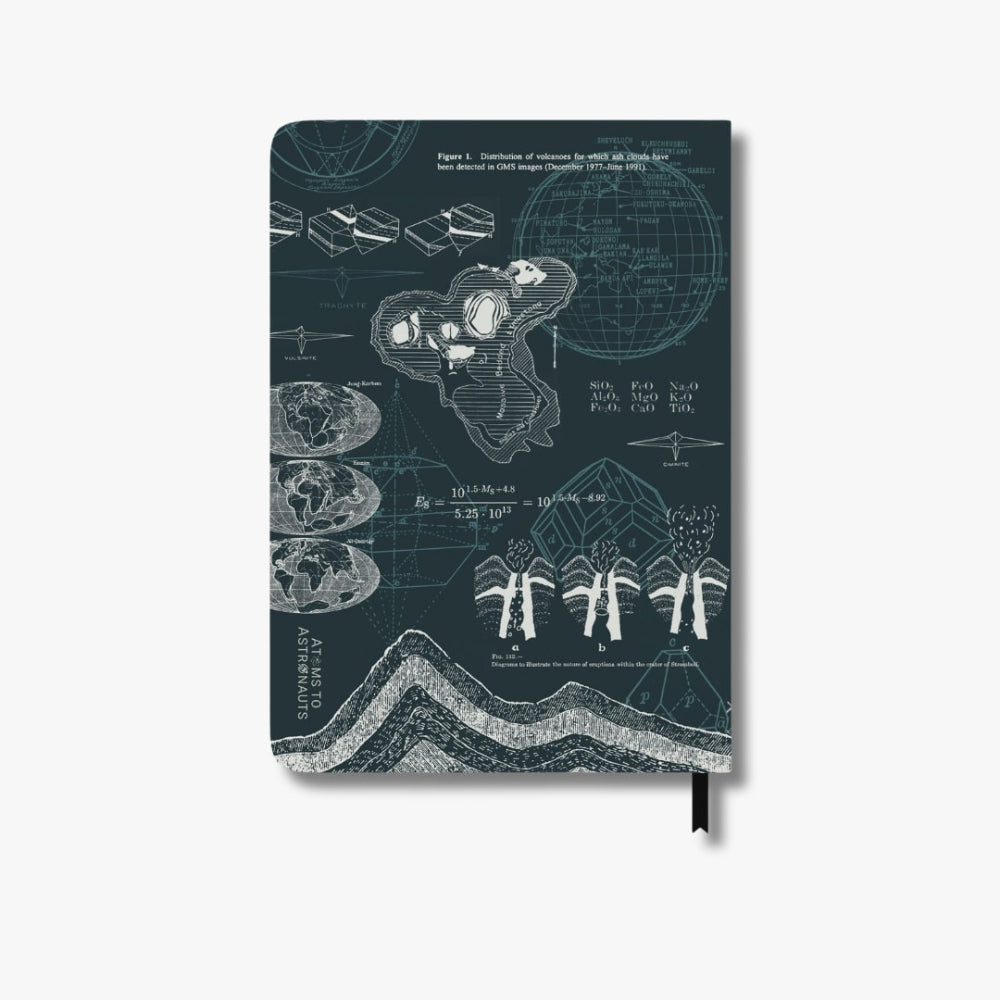 Geology Notebook with scientific illustrations on a dark blue cover