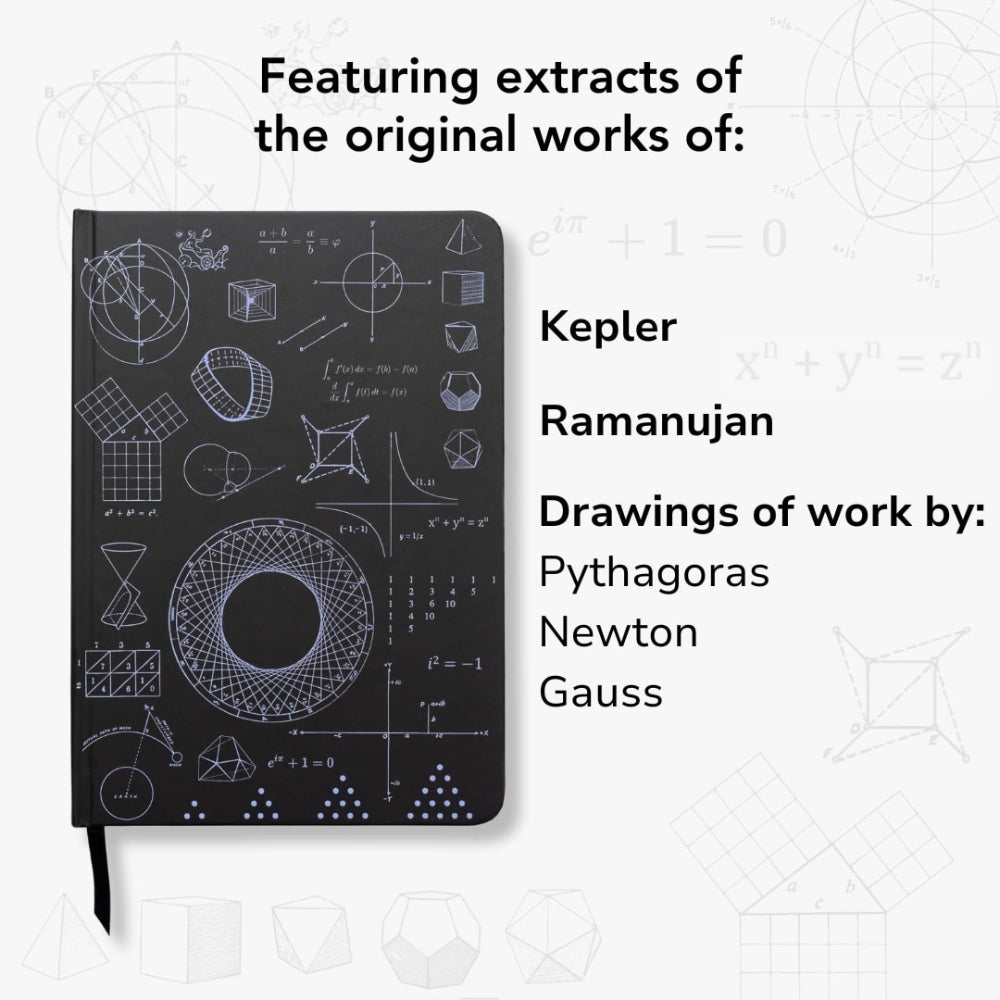A5 Maths Black notebook with mathematical diagrams on a white background
