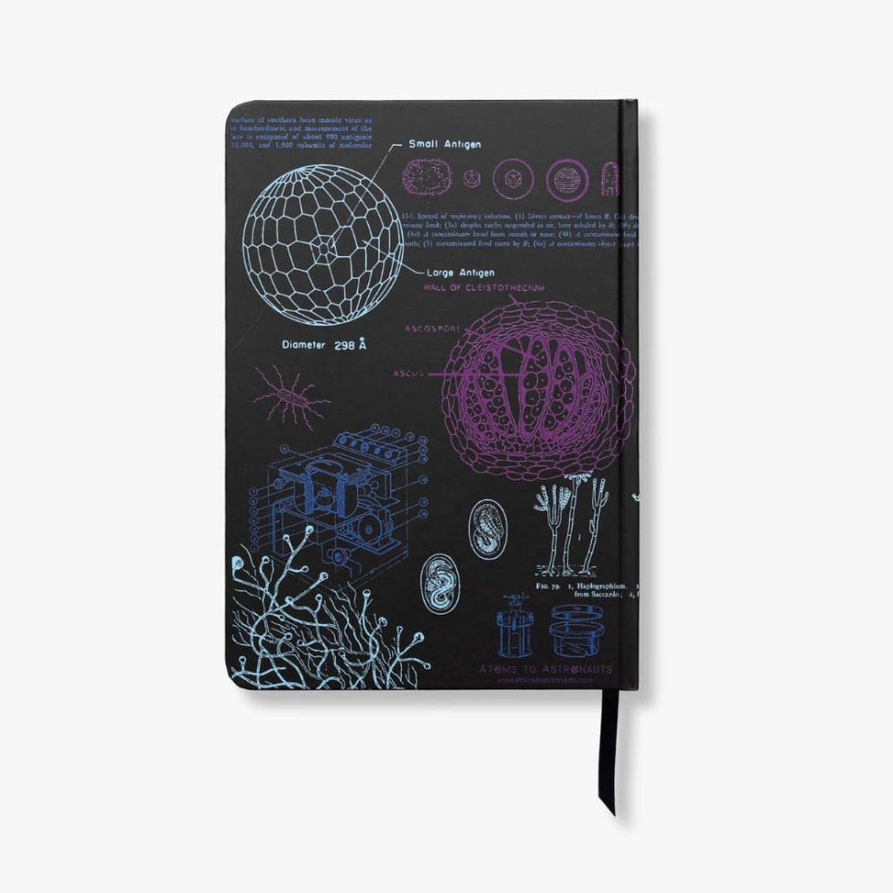 A5 Microbiology Black notebook with scientific illustrations on a white background