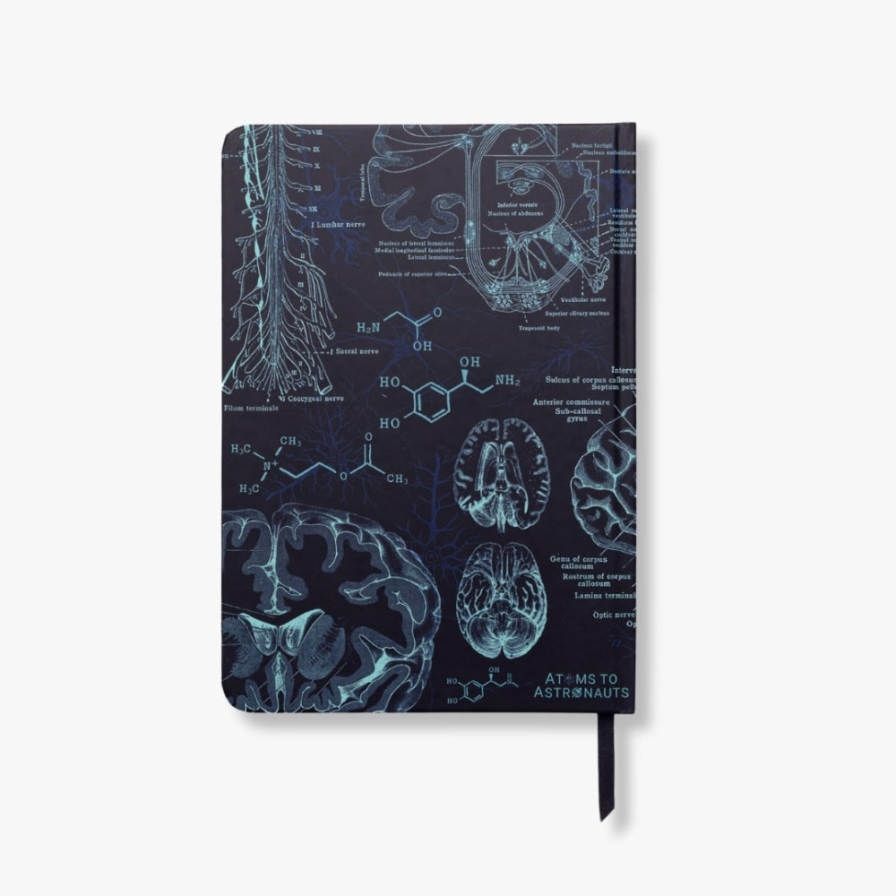 A5 Neuroscience Notebook with scientific illustrations on a white background